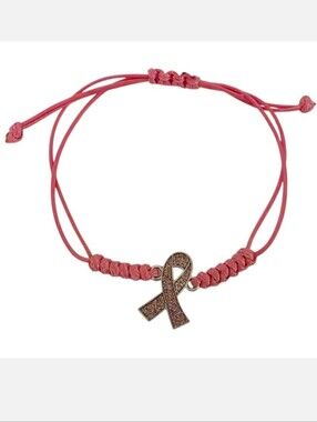Breast Cancer Awareness Bracelet Pink Rhinestone Crystal Embellished Charm